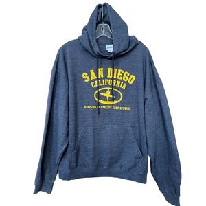 San Diego California Pullover Hoodie Adult XL Navy Blue Gray Dive Surf Beach